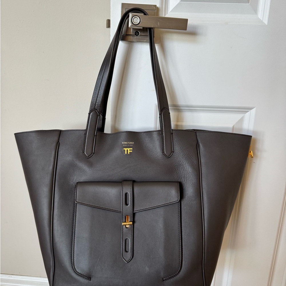 Tom Ford Hollywood Leather T Twist Tote Bag Extra Large Rare - Slate Grey